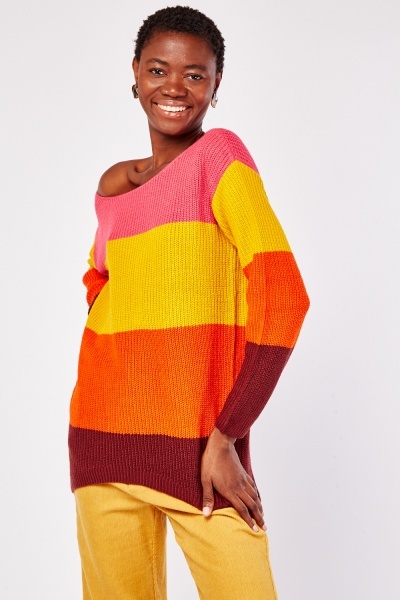 Colour Block Contrasted Knitted Jumper