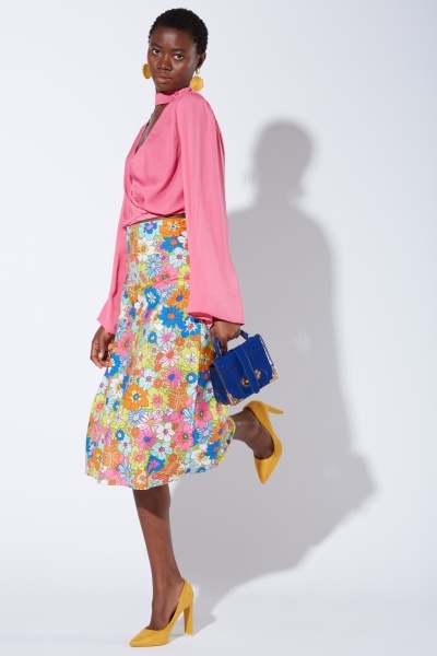 Ditsy Floral High Waist Midi Skirt