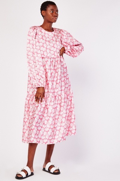 Floral Pattern Long Sleeve Tunic Dress