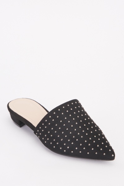 Heavily Studded Low Heel Mules
