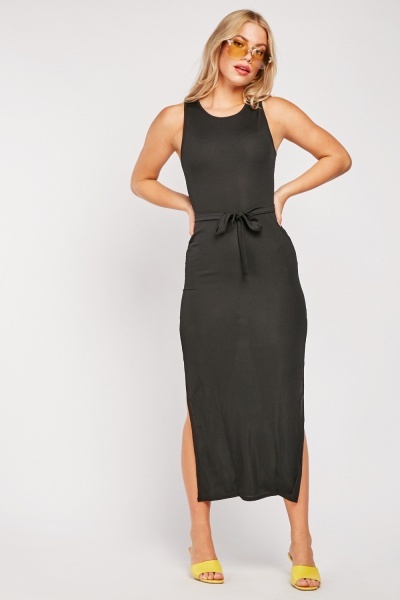 Ribbed Side Slit Maxi Dress