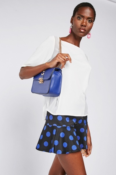 Contrasted Short Sleeve Top And Printed Mini Skirt