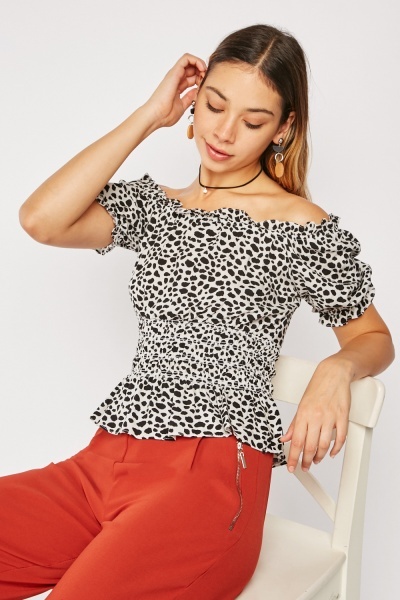 Elasticated Waist Speckled Print Top