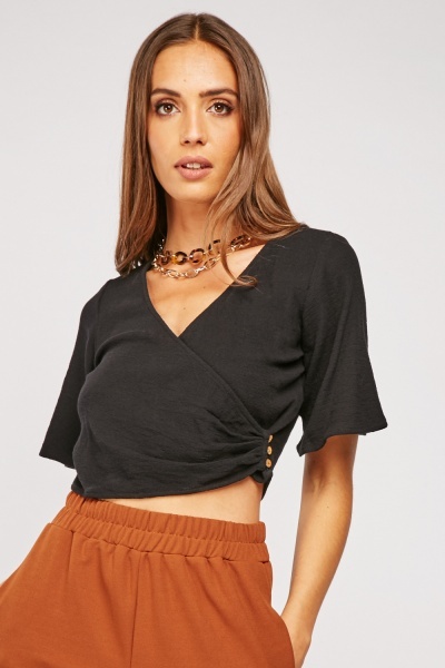 Wrap Front Cotton Crop Top