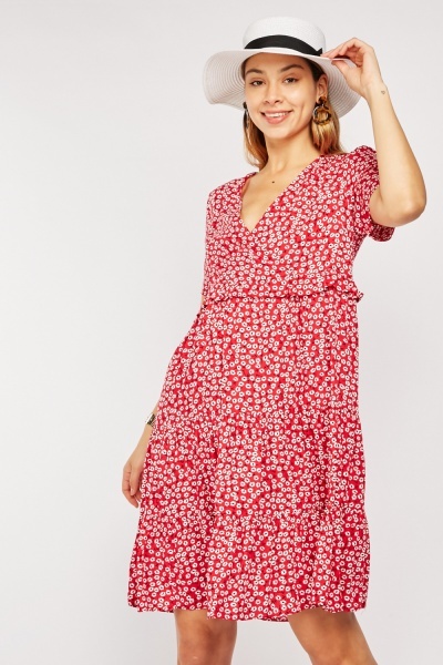 Calico Floral Ruffle Panel Dress