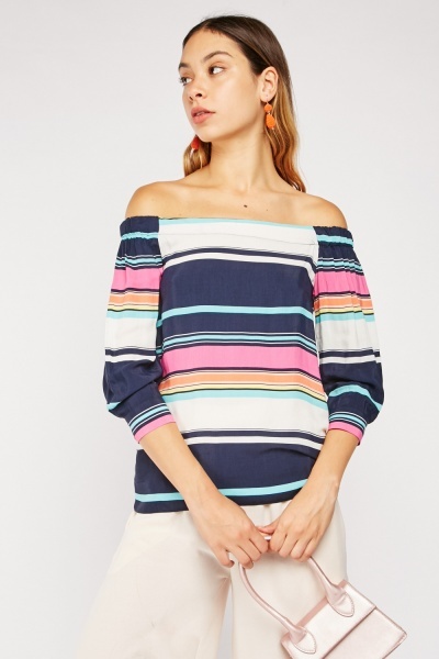 Off Shoulder Striped Blouse