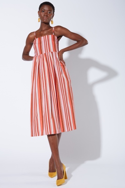 Vertical Striped Strappy Midi Dress