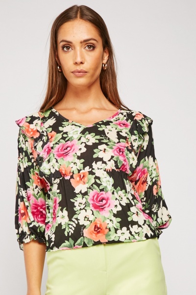 Floral Print V Neck Blouse