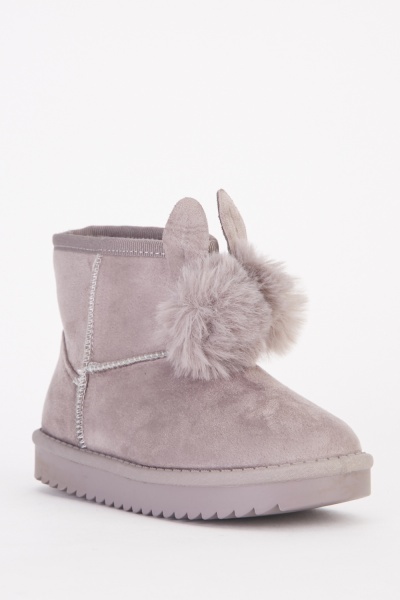 Fluffy Rabbit Ear Detail Kids Boots