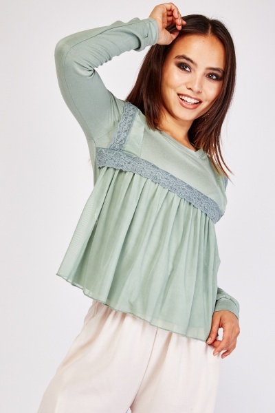 Lace Trim Babydoll Jersey Top