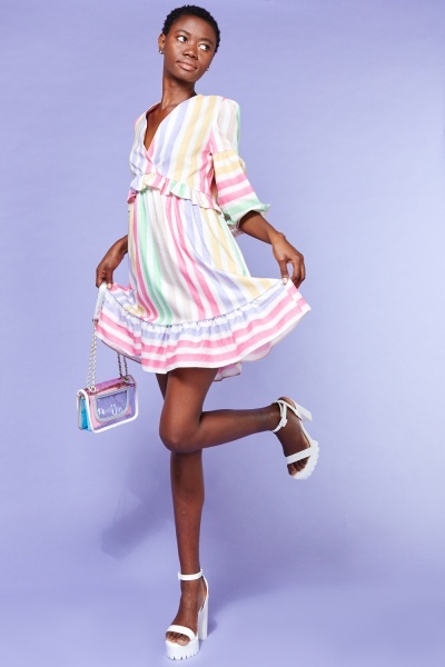 Puff Sleeve Candy Striped Dress