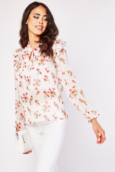 Ruffle Floral Chiffon Blouse