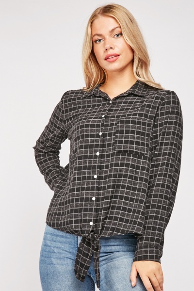 Tie Up Hem Checkered Shirt