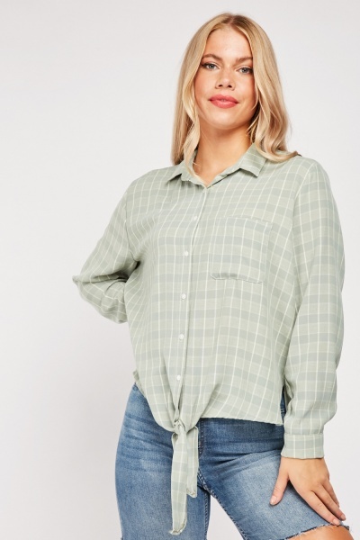 Tie Up Hem Checkered Shirt