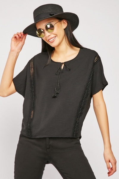 Tie Up Tassel Neck Blouse