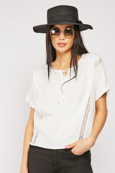 Tie Up Tassel Neck Blouse