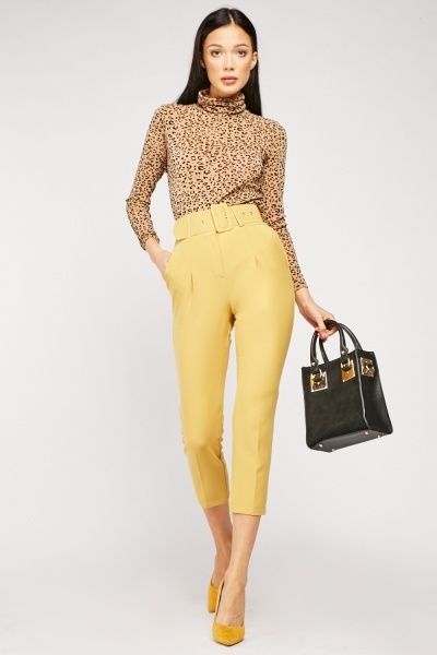 Buckle Belted Peg Trousers