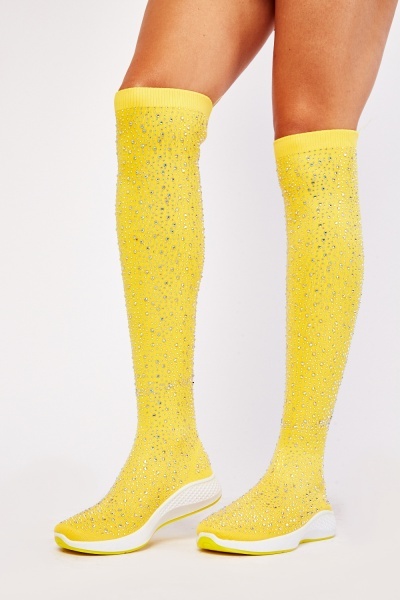 Encrusted Knee Length Sock Boots