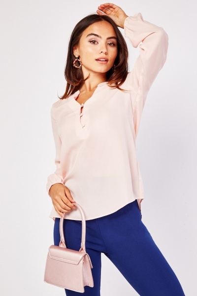 Sheer Button Up Long Sleeve Blouse