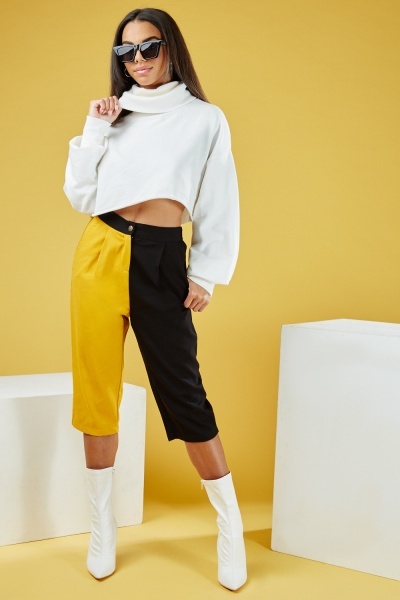 Two Colours Contrasted Cropped Trousers