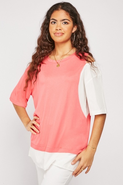 Contrasted Cut Out One Sleeve Top