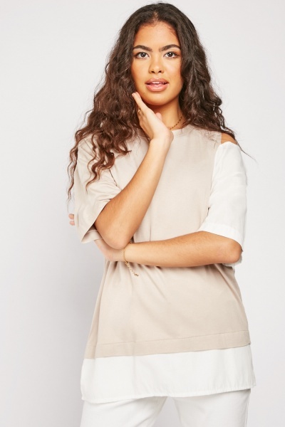 Contrasted Cut Out One Sleeve Top