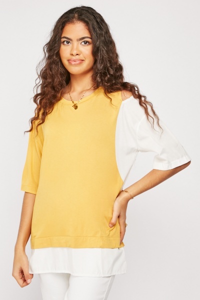 Contrasted Cut Out One Sleeve Top