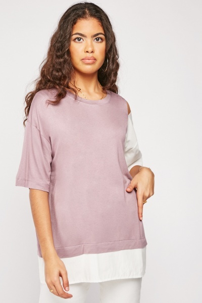 Contrasted Cut Out One Sleeve Top