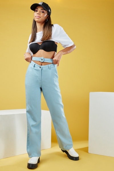 Cut Out Waistband Flared Trousers