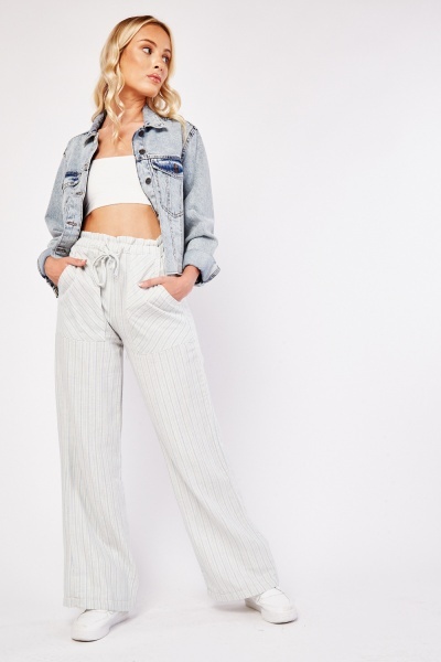 Wide Leg Striped Cotton Trousers