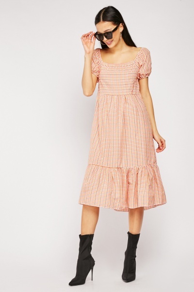 Lace Up Back Plaid Dress