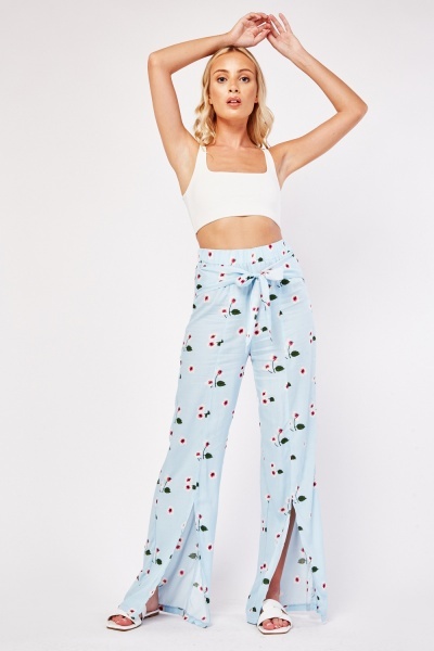 Printed Slit Front Trousers