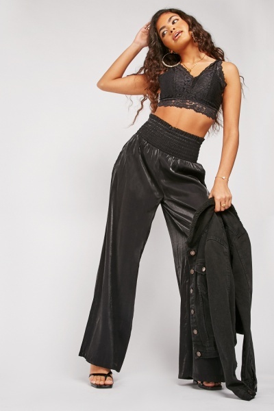 Shirred Waist Shiny Trousers