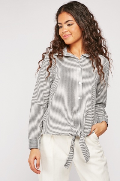 Textured Tie Up Waist Shirt