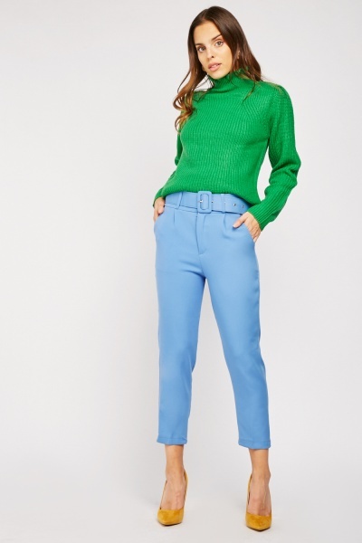 Buckle Belted Tapered Trousers