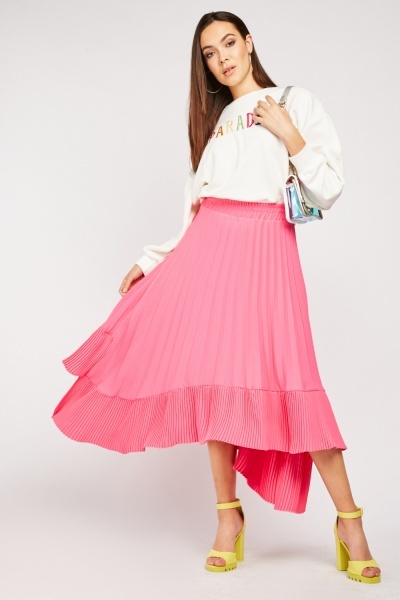 Pleated Asymmetric Midi Skirt