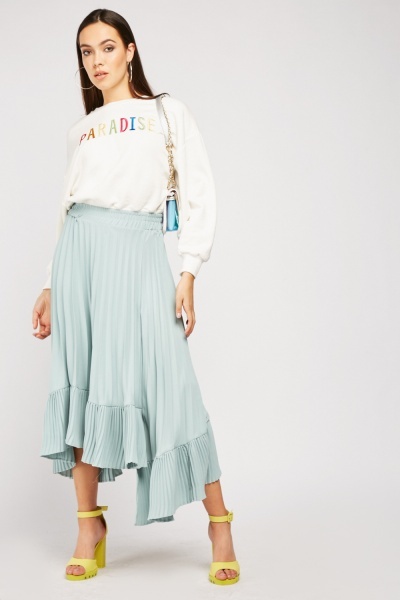 Pleated Asymmetric Midi Skirt