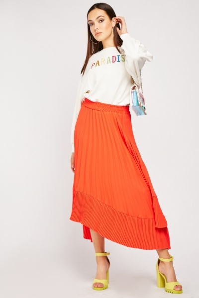 Pleated Asymmetric Midi Skirt