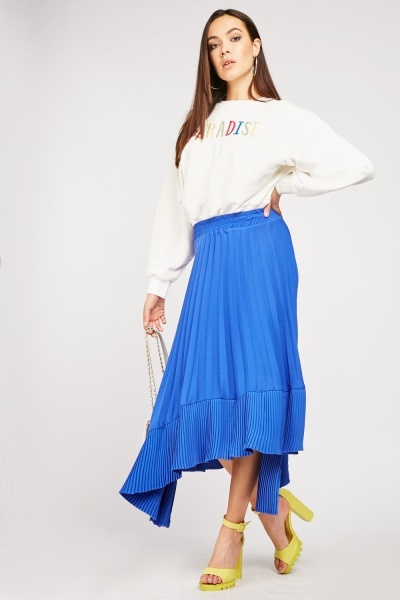 Pleated Asymmetric Midi Skirt