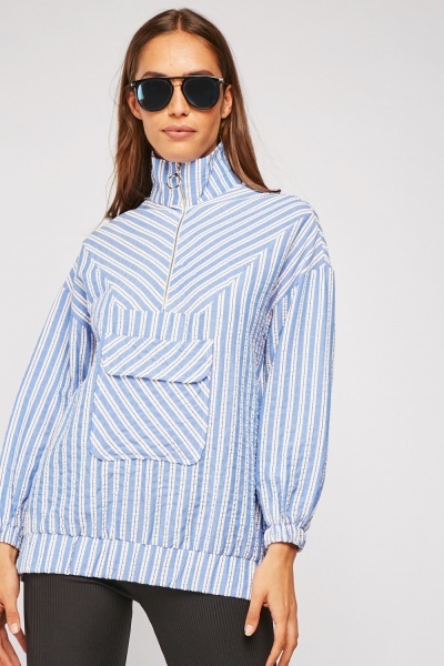 Textured Striped Zipped Pullover