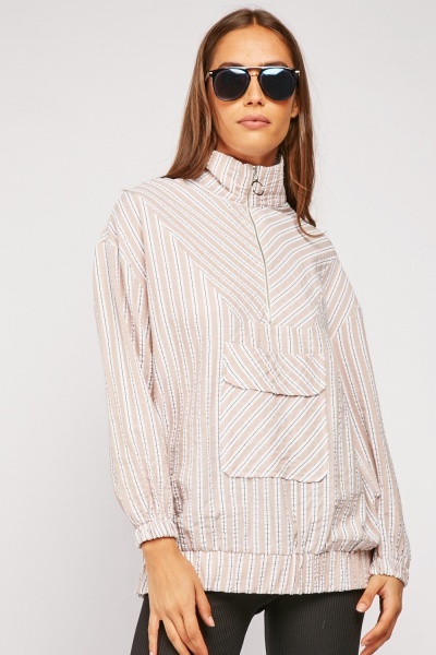 Textured Striped Zipped Pullover