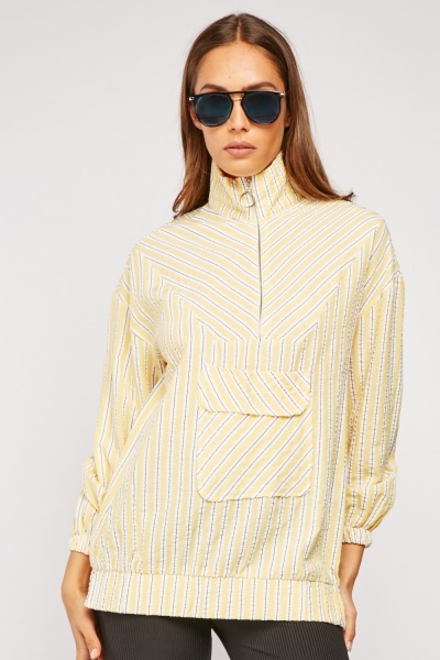 Textured Striped Zipped Pullover