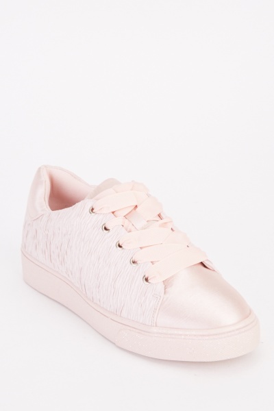 Ribbon Lace Up Textured Trainers