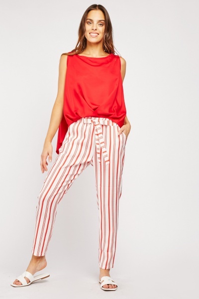Tapered Belted Striped Trousers