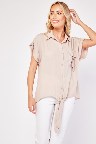 Tie Up Hem Short Sleeve Top