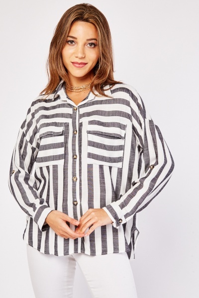 Striped Flap Pockets Shirt