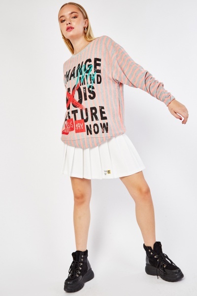 Image of Striped Graphic Print Oversized Sweater