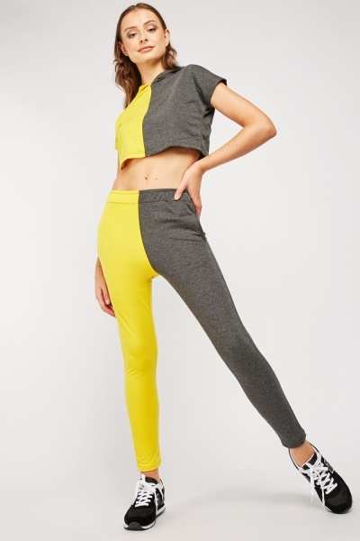 Two Tone Crop Top And Joggers Set