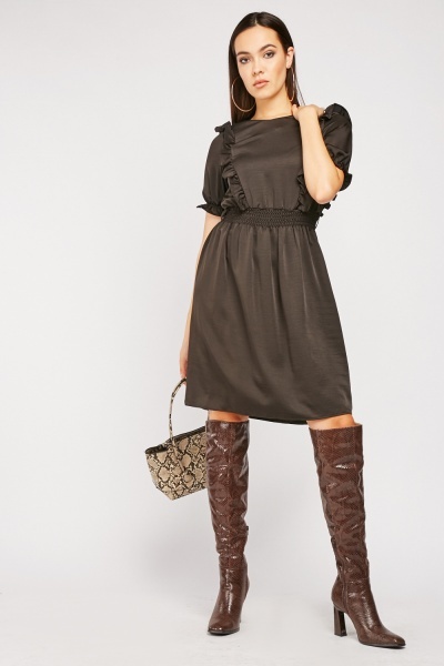 Frill Puff Sleeve Midi Dress