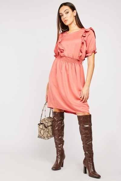 Frill Puff Sleeve Midi Dress